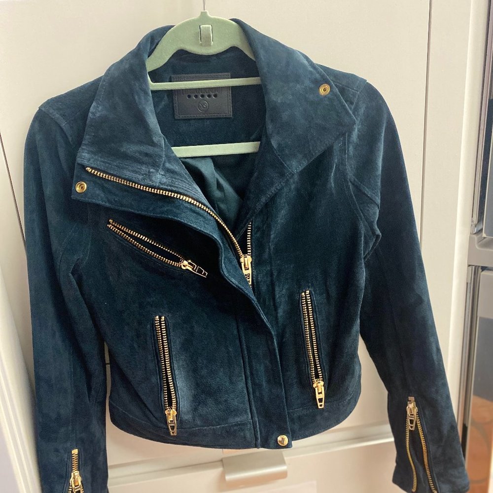 BLANK NYC Suede Moto Jacket in Galactic Teal XS
